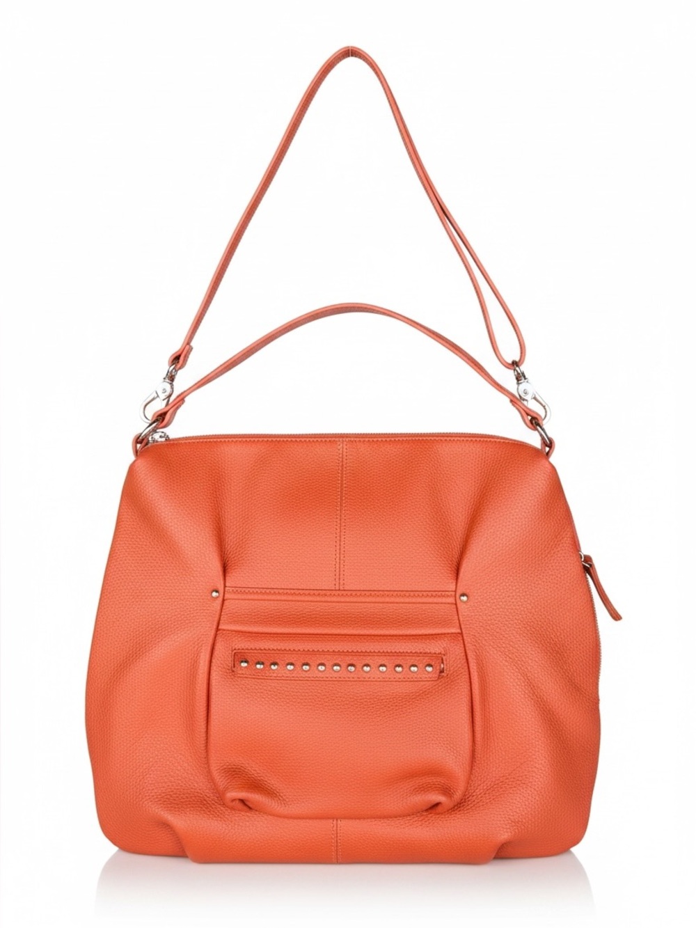 LAGGO Joyce Hobo Handbag Purse in Orange Soft Leather with studs details